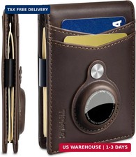 Mens Slim AirTag Wallet RFID Blocking Bifold with Money Clip 2 ID Windows Case