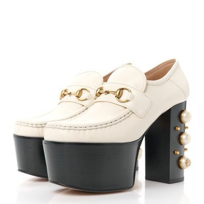 Gucci Black Platform Heels with Gold and Pearl Details | eBay