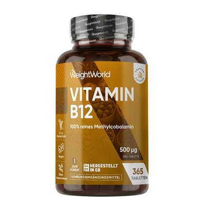 WeightWorld Vitamin B12 500 mcg 365 vegane Tabletten 1 Jahr Vorrat