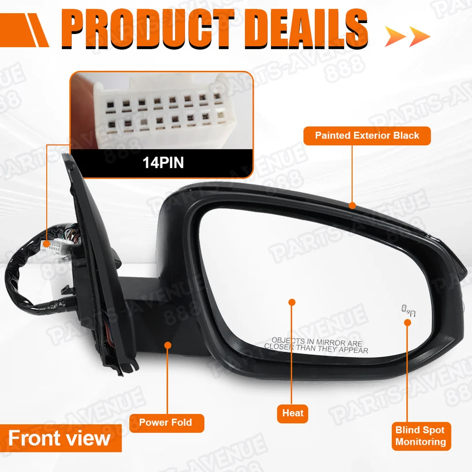 Espejo retrovisor lateral derecho con punto ciego de cámara para Toyota 4Runner 2014-2023 negro 14 pines Foto 4 de 4