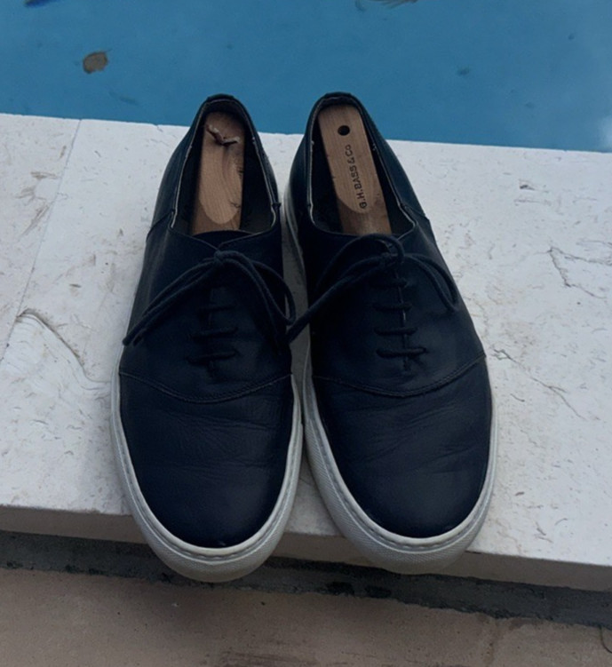 Del Toro Blue Leather Rubber Sole Lace Up Low Top Sneakers Sz 9 Made In Italy