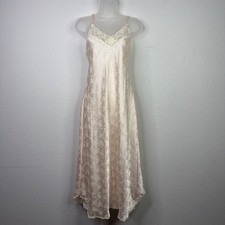 Vintage Christian Dior Satin Lace Nightgown Womens M Ivory Slip Brocade Jacquard