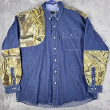 Roper Range Gear Shirt Mens Size XL Blue Wetland Camo Long Sleeve Hunting