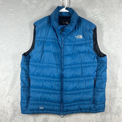 The North Face Men's 550 Goose Down Puffer Vest XXL Blue Zipper Front Outdoor - 第 1/9 張圖片