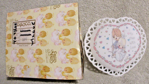 1991 Precious Moments "To Thee With Love" Heart Trinket Box EUC Free Shipping