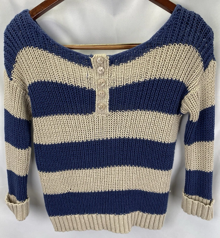KENJI Women’s Small Blue And Tan Striped Boat Neck Long Sleeve Sweater - Image 2 of 4