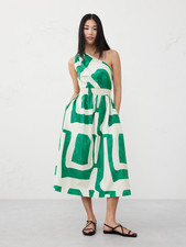 NEW Banana Republic FACTORY One-Shoulder Poplin Midi Dress XL GEO SPIRAL COOL