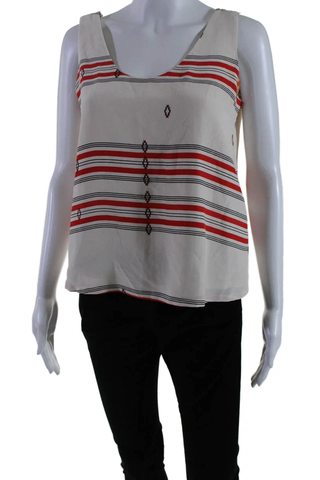 Blusa para mujer Joie cuello redondo sin mangas de seda beige a rayas talla XS Foto 2 de 4
