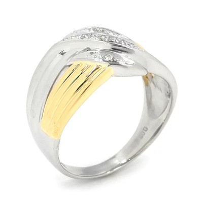 K18YG Pt900 Diamond Wave Ring 0.03ct Two Tone Gold Platinum
