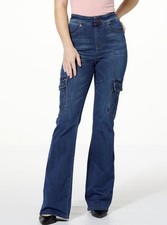 DG2 by Diane Gilman Classic Stretch Denim Cargo Flare Jean Chambray