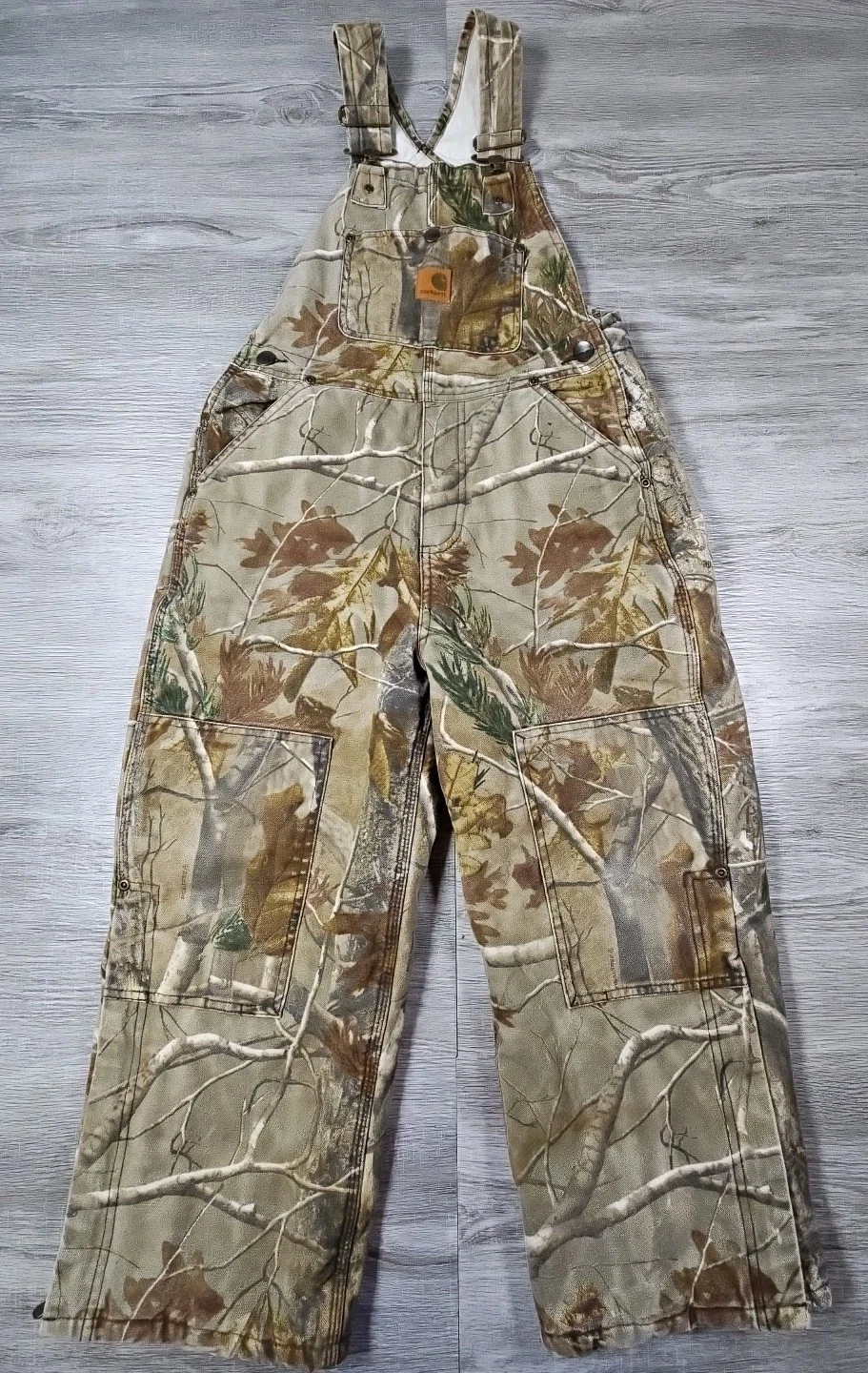 Carhartt Bib Overalls Youth Size 8 Double Knee Real Tree Camo Canvas Insulated