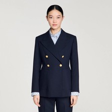 Sandro Blazer Lesia Double Breasted Fr 34 / US 2 Navy Gold Button MSRP 645