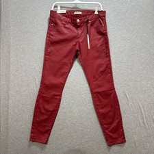 Zara Coated Skinny Pants Women Size 10 Red Premium Denim Collection The Coating