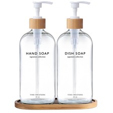 Clear Glass Soap Dispenser Set, Hand Soap and Dish Soap Dispenser Set with Tr...