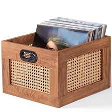 LELELINKY Vinyl Record Storage Crate, Rattan Holder 1 Pack, TeaC