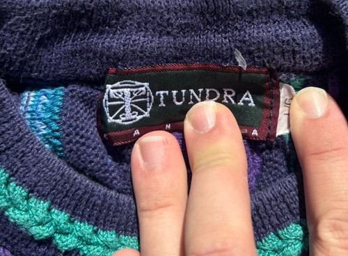 Vintage Tundra Canada Baracuta 3D Knit Biggie Cosby Sweater Size Large Hip Hop - Picture 2 of 5