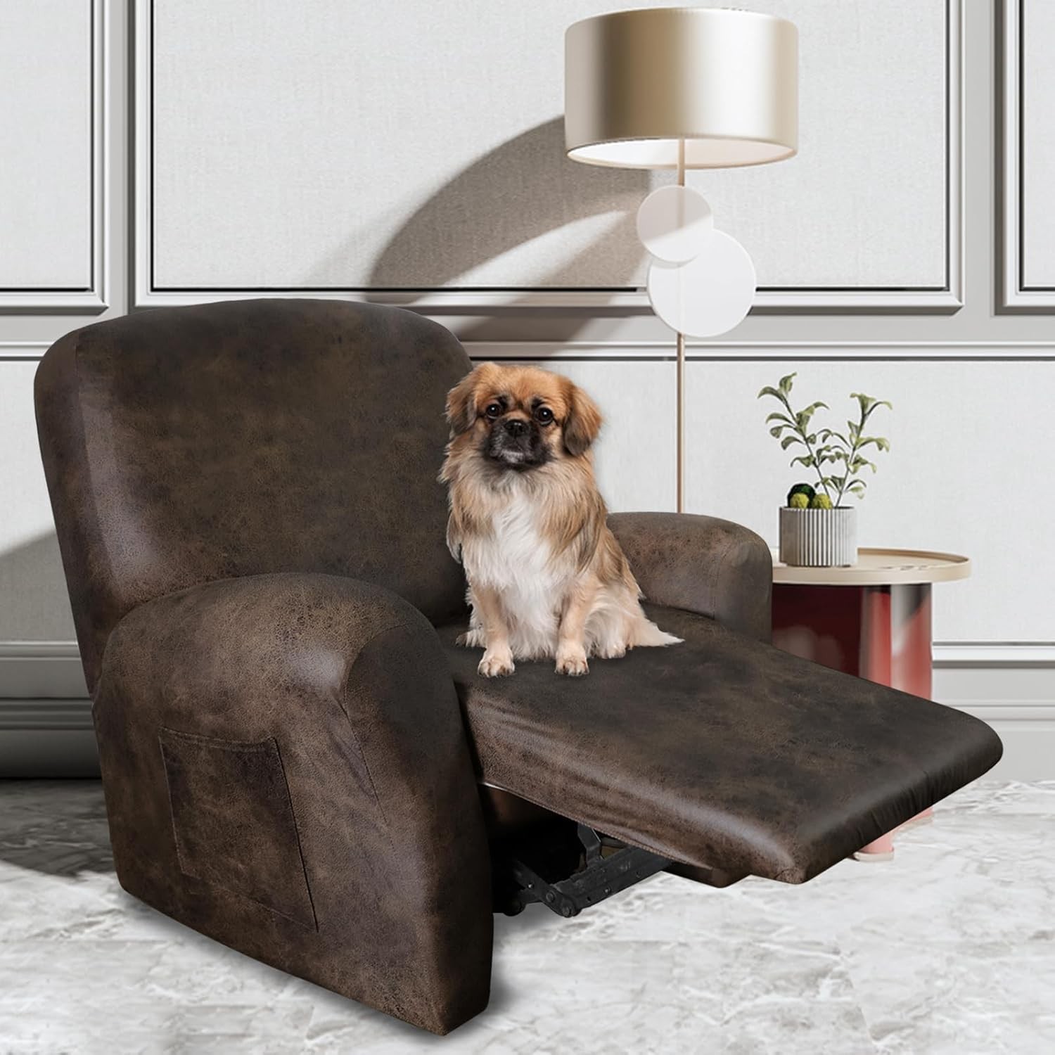 Leather like Recliner Chair Covers Heavy Duty 4 Pieces Recliner Cover 