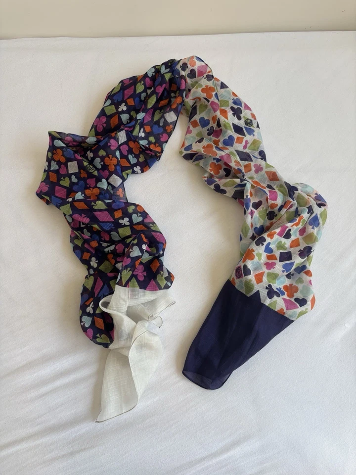 Bufanda de Seda Jonathan Adler - XL Cuadrada Casa de Tarjetas Diseño Azul Marfil Foto 3 de 4