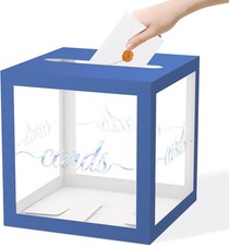 Navy Blue Clear Laser Silver Card Box 8.7" Wedding Card Boxes for Reception