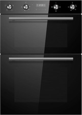 90cm Built-in Double Electric Oven – Black Glass, Fan-Assisted, Grill