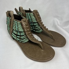 Coconuts By Matisse Aztec. Taupe Sandal Turquoise Bead Detail Back Zip