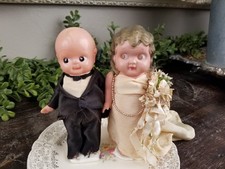 Antique 1920's Glamorous Kewpie Celluloid Bride Groom Wedding Cake Toppers