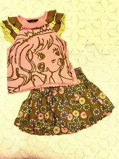 EXC RARE Oilily Pink Olive green Mermaid and flowers 2pc Set Sz 128, 6-8