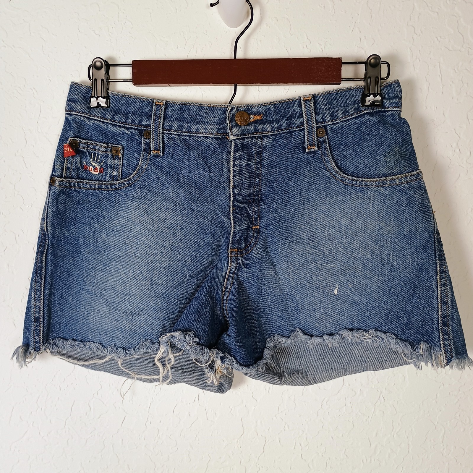 MUDD Jeans Women's Size 7 Blue Denim Distressed Cut-Off High Rise Shortie Shorts