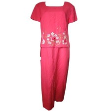 Jessica Howard Dress Womens Plus Size 18 Pink Embroidered Layered Look Linen