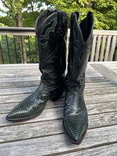 Tony Lama Boots Vintage Lizard Skin Forest Green Black Goat Women  s Size 7.5