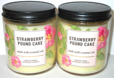 Bath Body Works Candle 2x Strawberry Pound Cake Single Wick Candle White Barn
