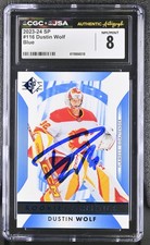 DUSTIN WOLF SIGNED 2023-24 SP BLUE ROOKIE CARD #116 CGC 8 JSA AUTO. rookie card picture