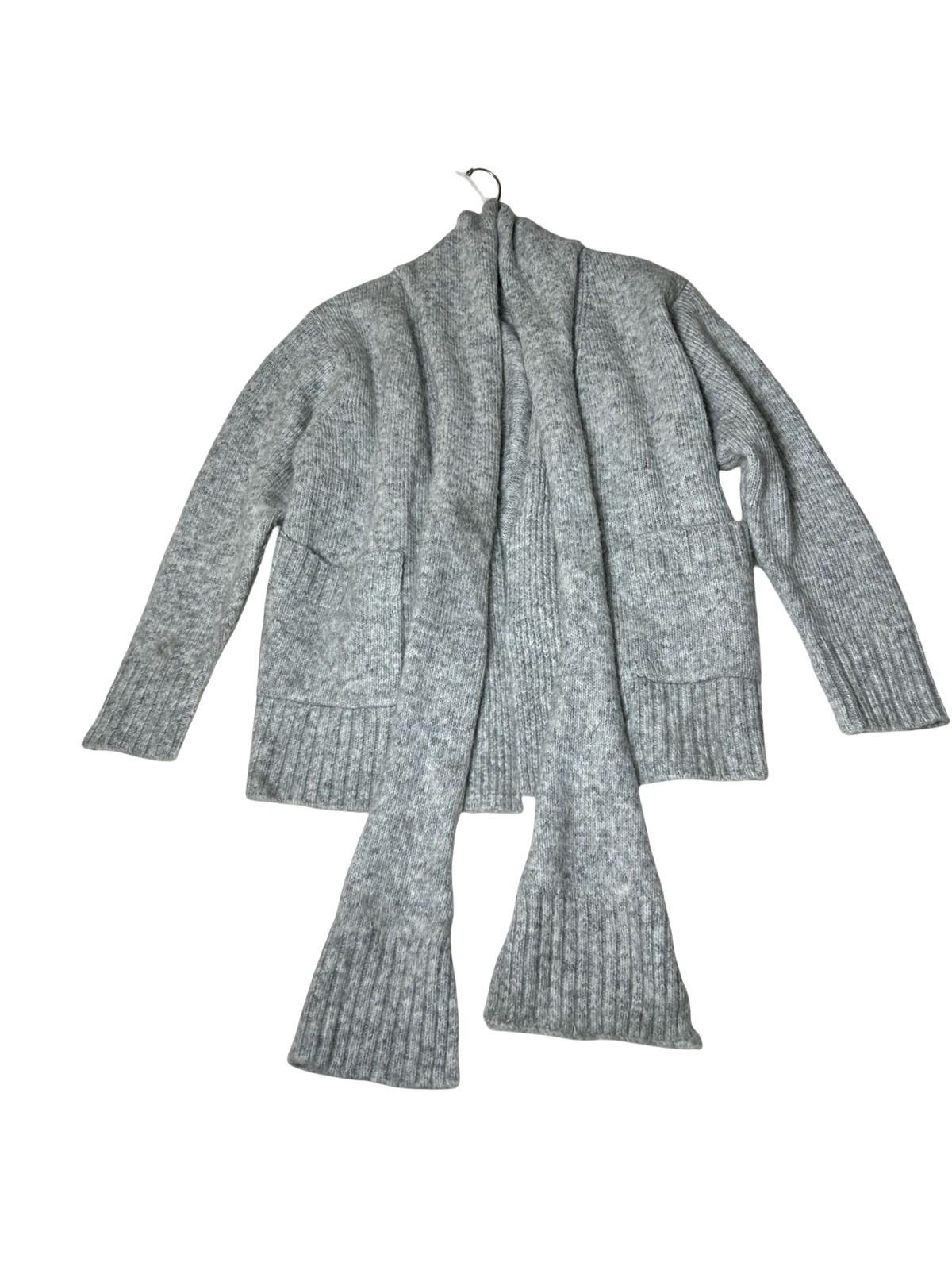 Open Cardigan With Built In Scarf Women Size M Gray Acrylic Wool Blend Pockets image 2