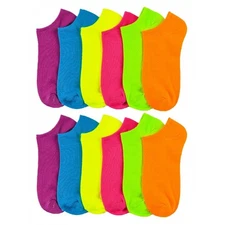 Lot Of 12 Women's Ladies No Show Neon Ankle Socks Multi Color Size 9-11 Fashion