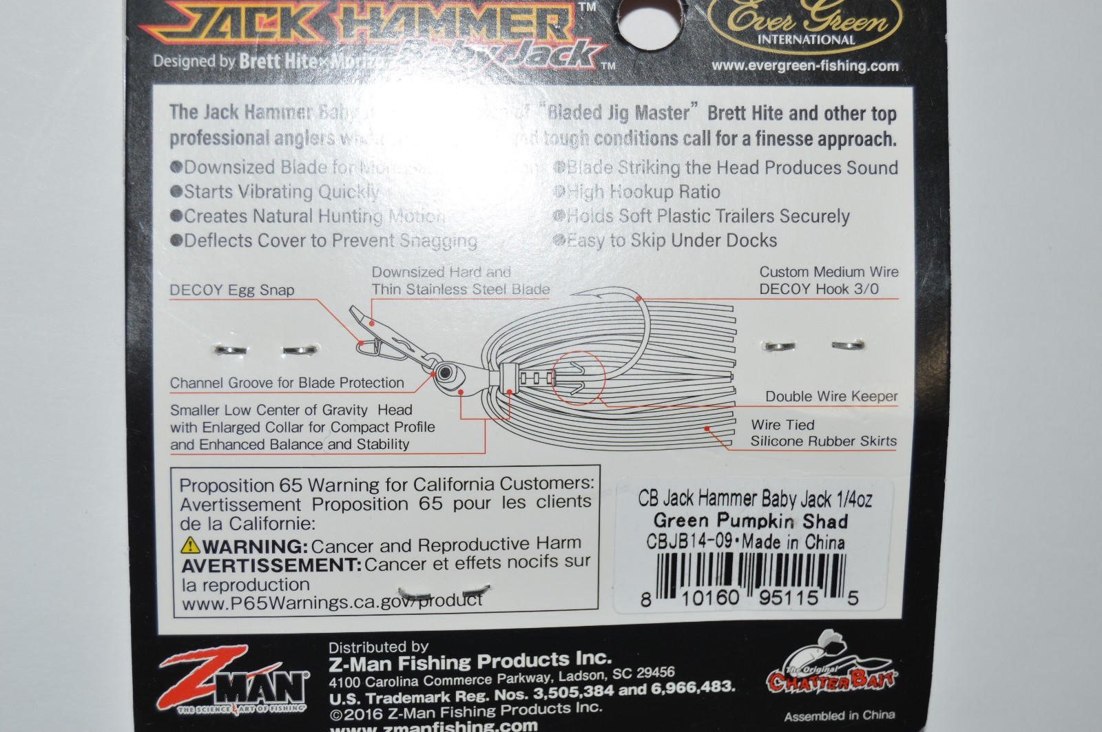 evergreen zman baby jack hammer chatterbait 1/4oz bladed jig green pumpkin shad - Image 2
