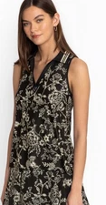 Johnny Was Bee Active Polo Swing Tank Top S Vassala Black Floral Collared NEW