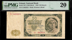Poland 50 Zlotych 1948 PMG 20   P#138 Series # C2 462923 National Bank