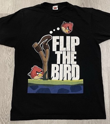 Angry Birds Flip The Bird Graphic T Shirt Mens Medium Black Retro Game Tee