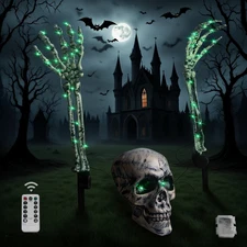 Halloween Decor Skeleton Stakes Lighted Set with LED Light Remote Control &Timer