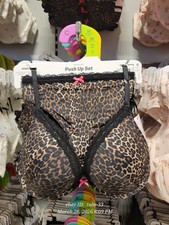 Primark Push Up Bra Set Thong Knickers Set Moulded  & Underwired animal Leopard