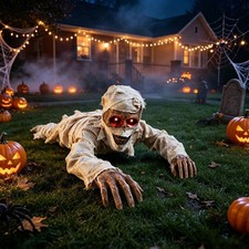 41" Halloween Groundbreaking Skeleton with LED Eyes Creepy Sound Crawling Zombie