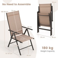 Folding Patio Chair 7-Position Adjustable High Back 180kg Brown