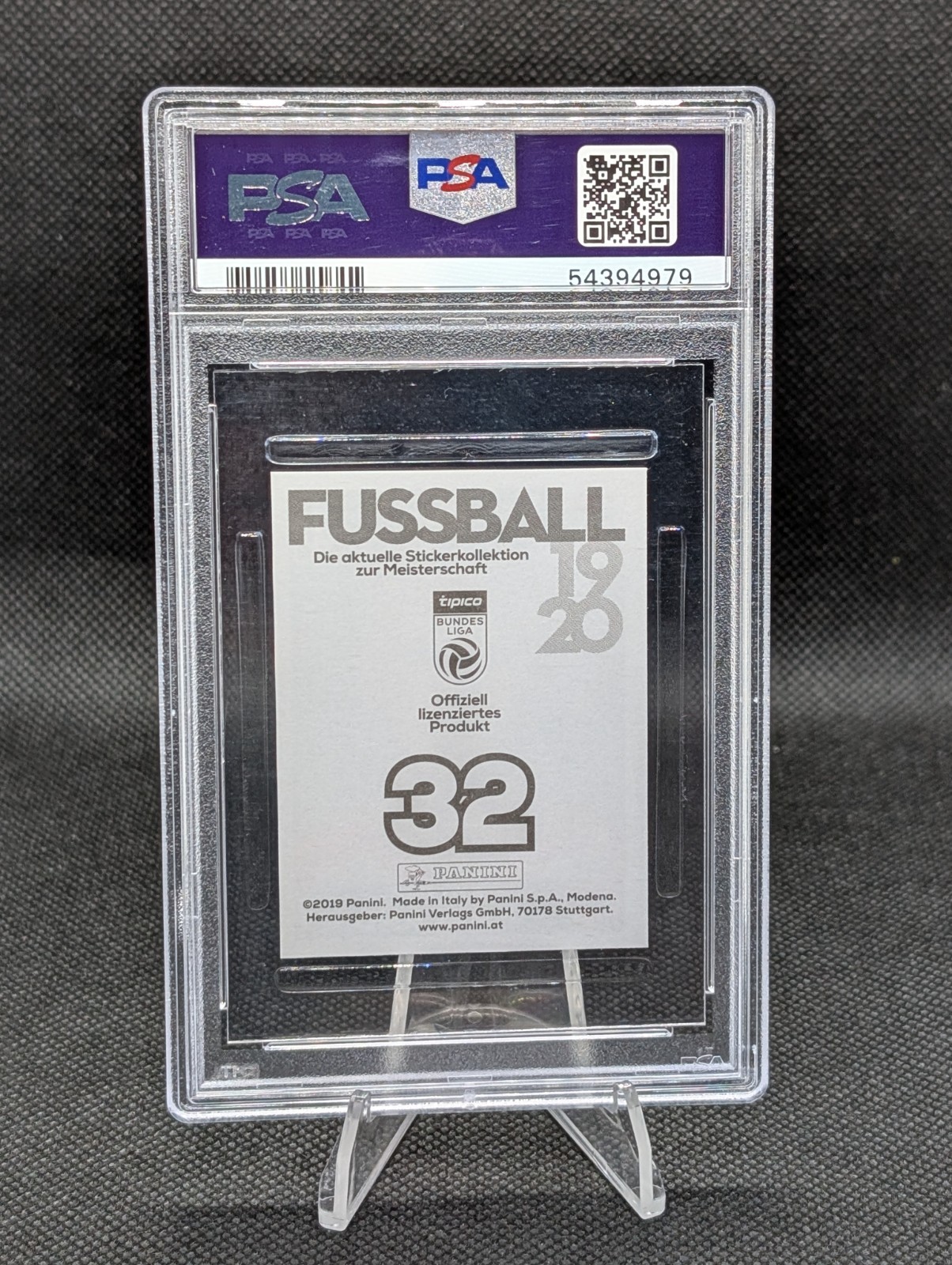 2019 Panini Fussball Bundesliga Sticker Erling Haaland ROOKIE #32 PSA 9 MINT RC view 2