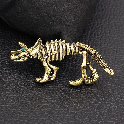 Gold Tone Enamel Crystal Dinosaur Bones Tyrannosaurus Rex Skeleton Brooch Pin - Picture 3 of 4