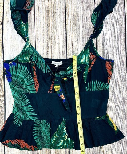 Patrons Of Peace Ruffle Sleeve Top Size Medium Tie Front Peplum Tropical NWT - Picture 7 of 8