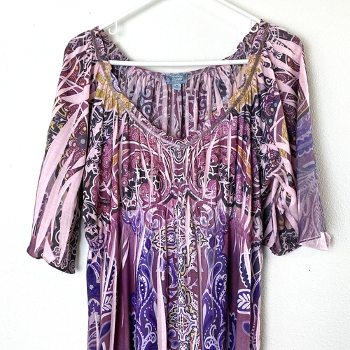 Live & Let Live Sleep & Let Sleep Womens Nightgown XL Purple Mauve Boho Printed - Picture 2 of 13