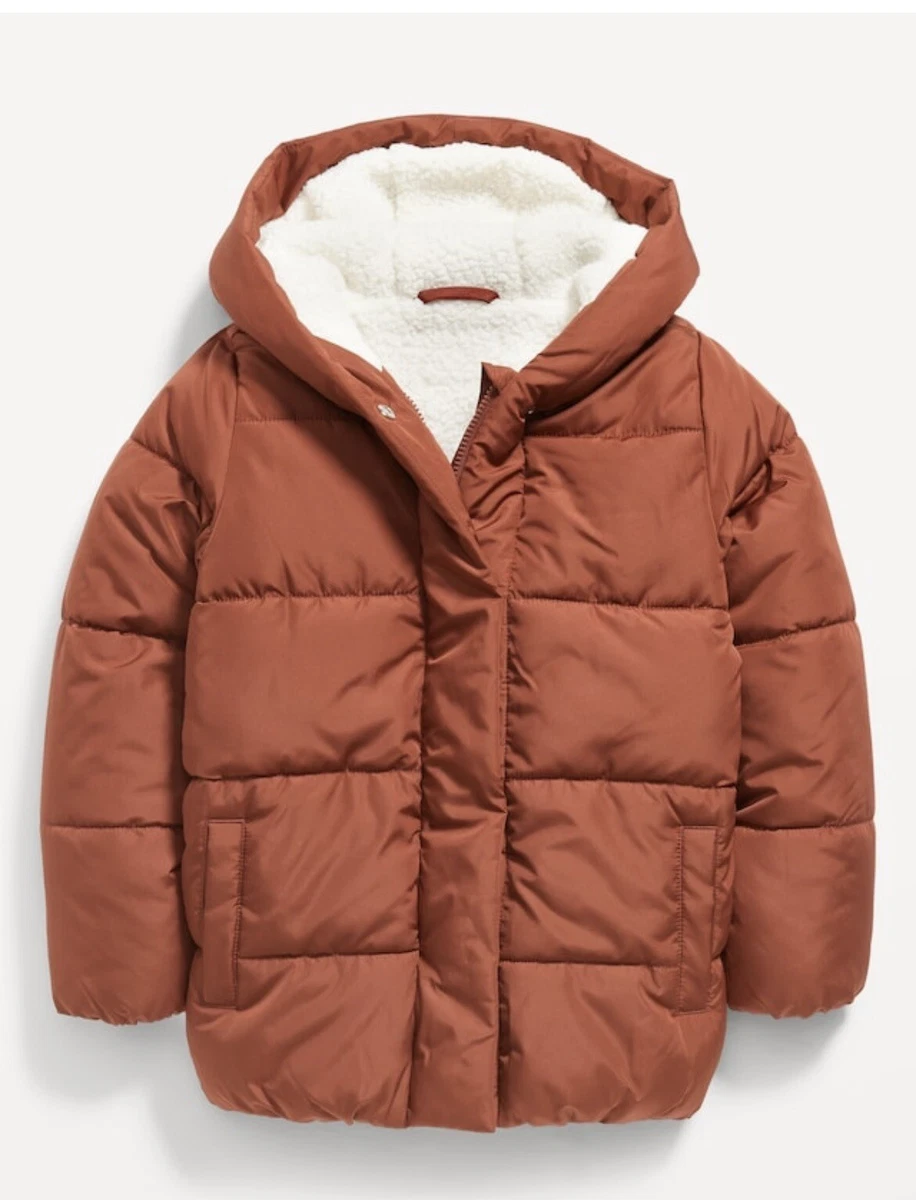 Old Navy Girl s Cocoon Sherpa Lined Hooded Puffer Jacket Pink NWT