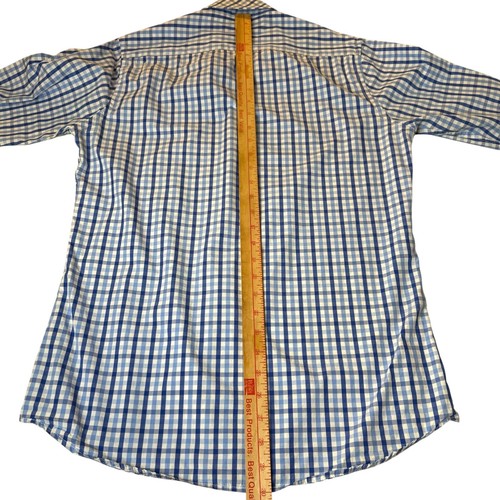 Andrew Fezza Button Down Shirt Mens 15 1/2Slim Fit Blue Plaid Cotton Casual - Picture 13 of 15