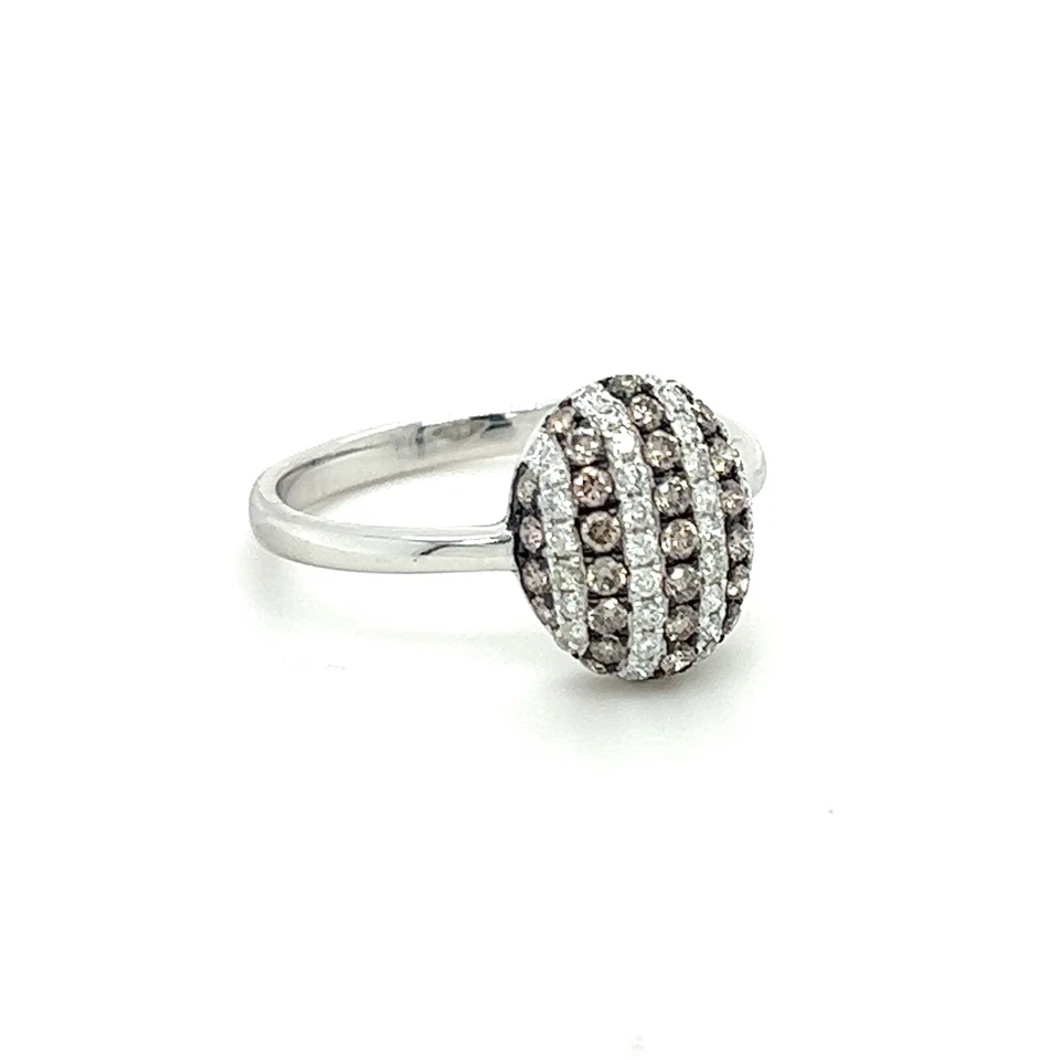 Genuine Champagne/Colorless Diamonds DOME Solid 14K White Gold Ring FREE Sizing - Image 2 of 4