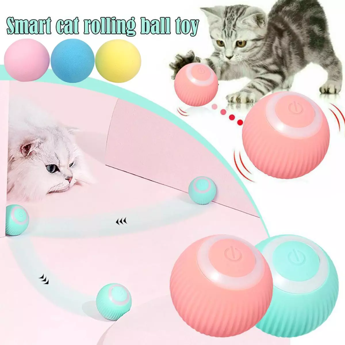 Interactive Cats Toys Ball USB Rechargeable Smat Automatic Kitten Toys B3F9